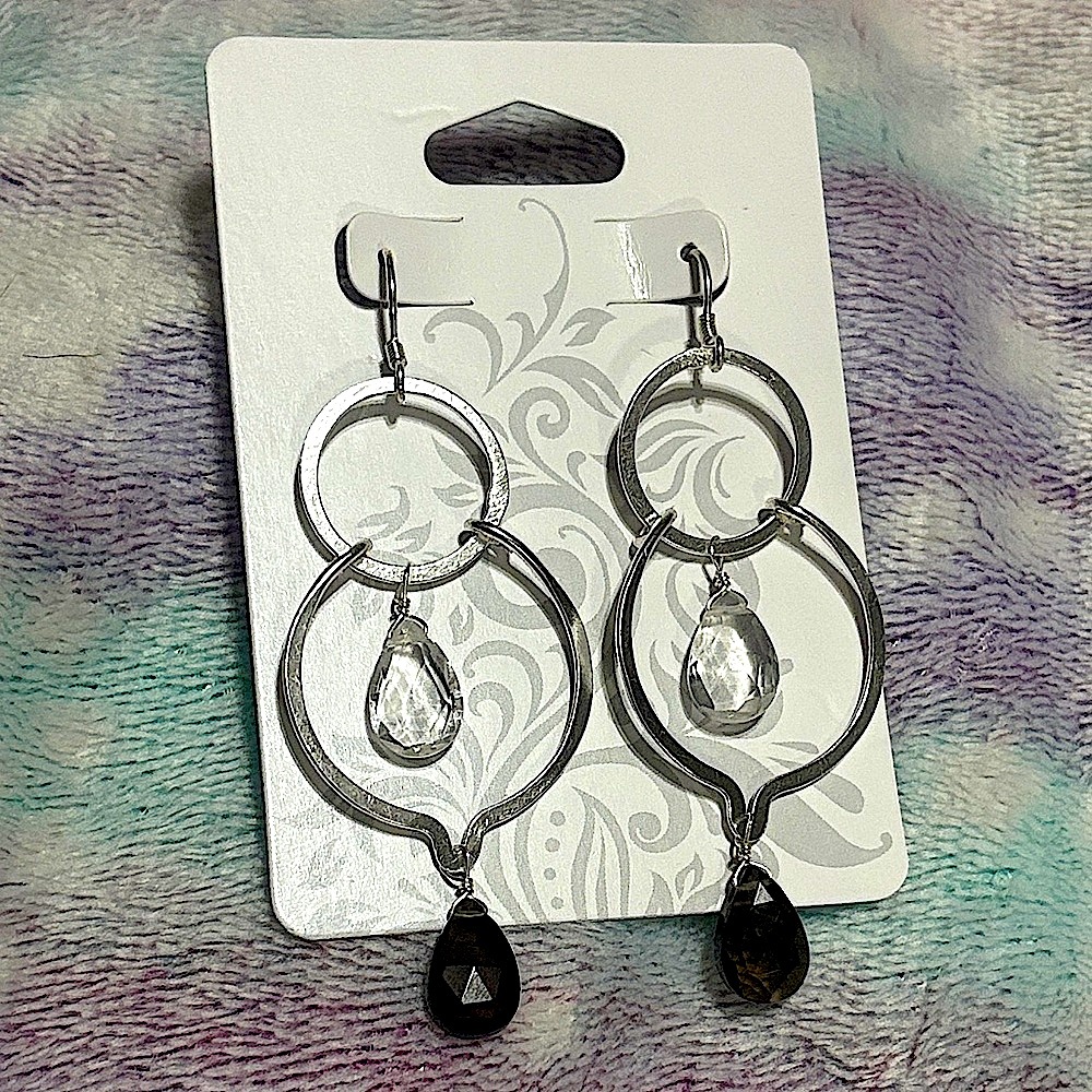 Silver and Brown Drop Earrings